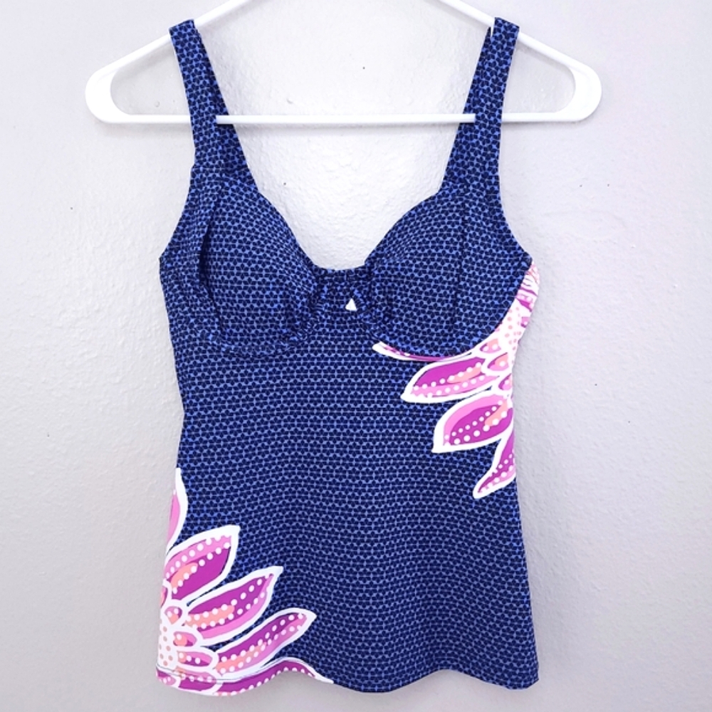 New! TITLE NINE Bodacious Tankini Swim Tank Top 32C Blue Pink Floral